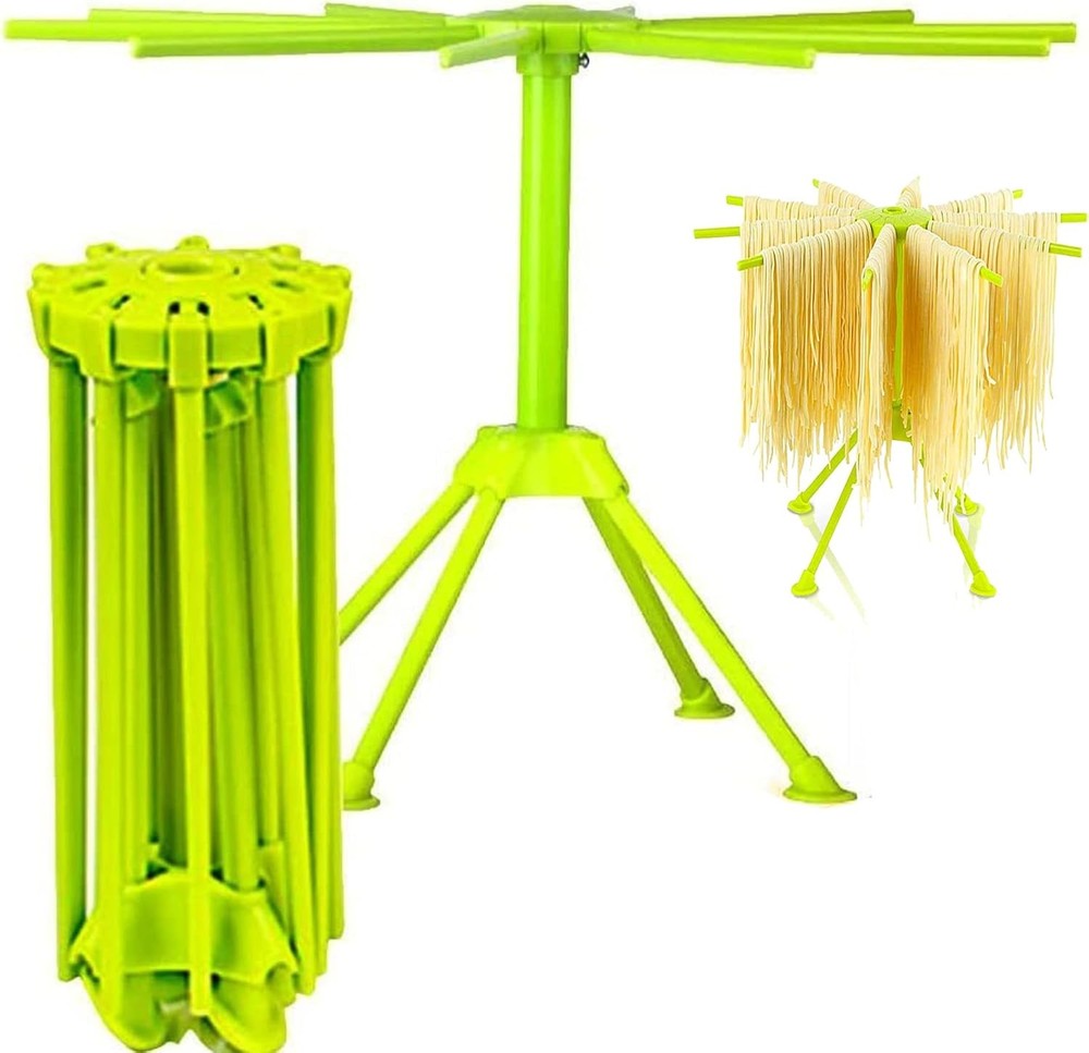 iPstyle Folding Pasta Drying Rack Noodle Stand 10-Bar Handles Green Kitchen