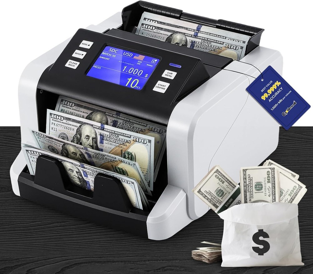 Mixed Denomination Money Counter Machine, Touchscreen Value Counter, 1500Bill...
