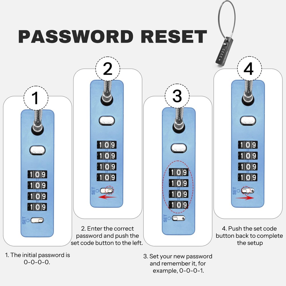 UP Security 4 Digit Combination Cable Lock for Short Cable, Blue, 11.8"(30cm)