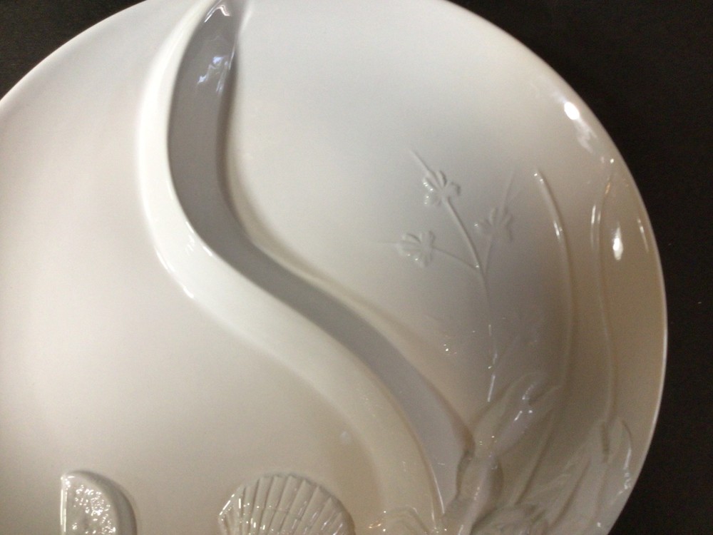 Elements White Ceramic Divided Platter with Seafood Motif