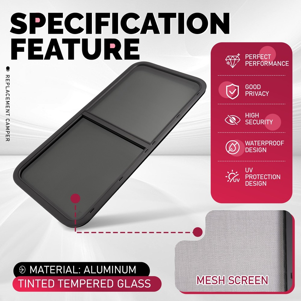 48" Width X 22" Height Horizontal Slider RV Window Cargo Trailer W/ Screen