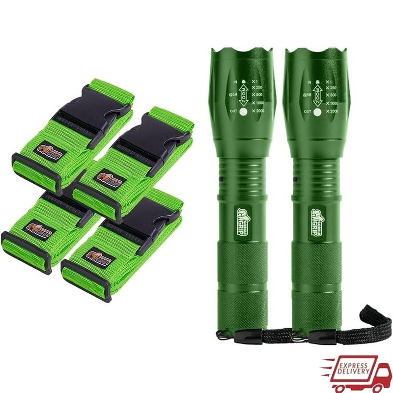 Heavy Duty Luggage Straps & Tactical Flashlight Bundle Secure Travel Accessory