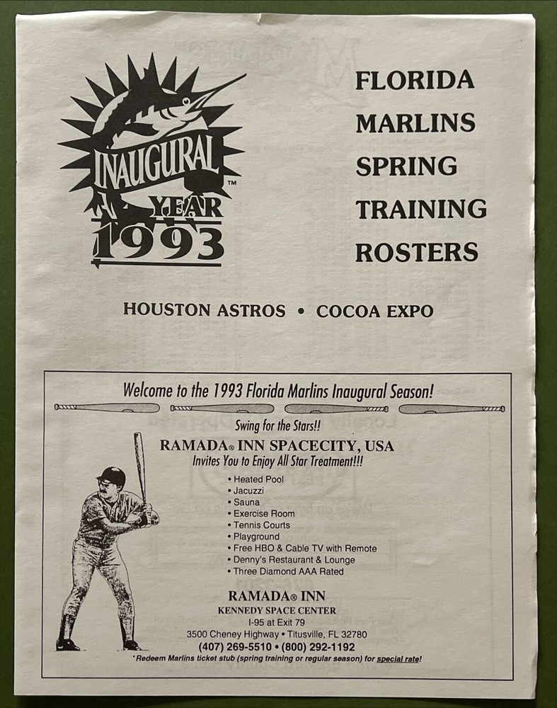 1993 FLORIDA MARLINS INAUGURAL YEAR SPRING TRAINING PROGRAM & SCORECARD