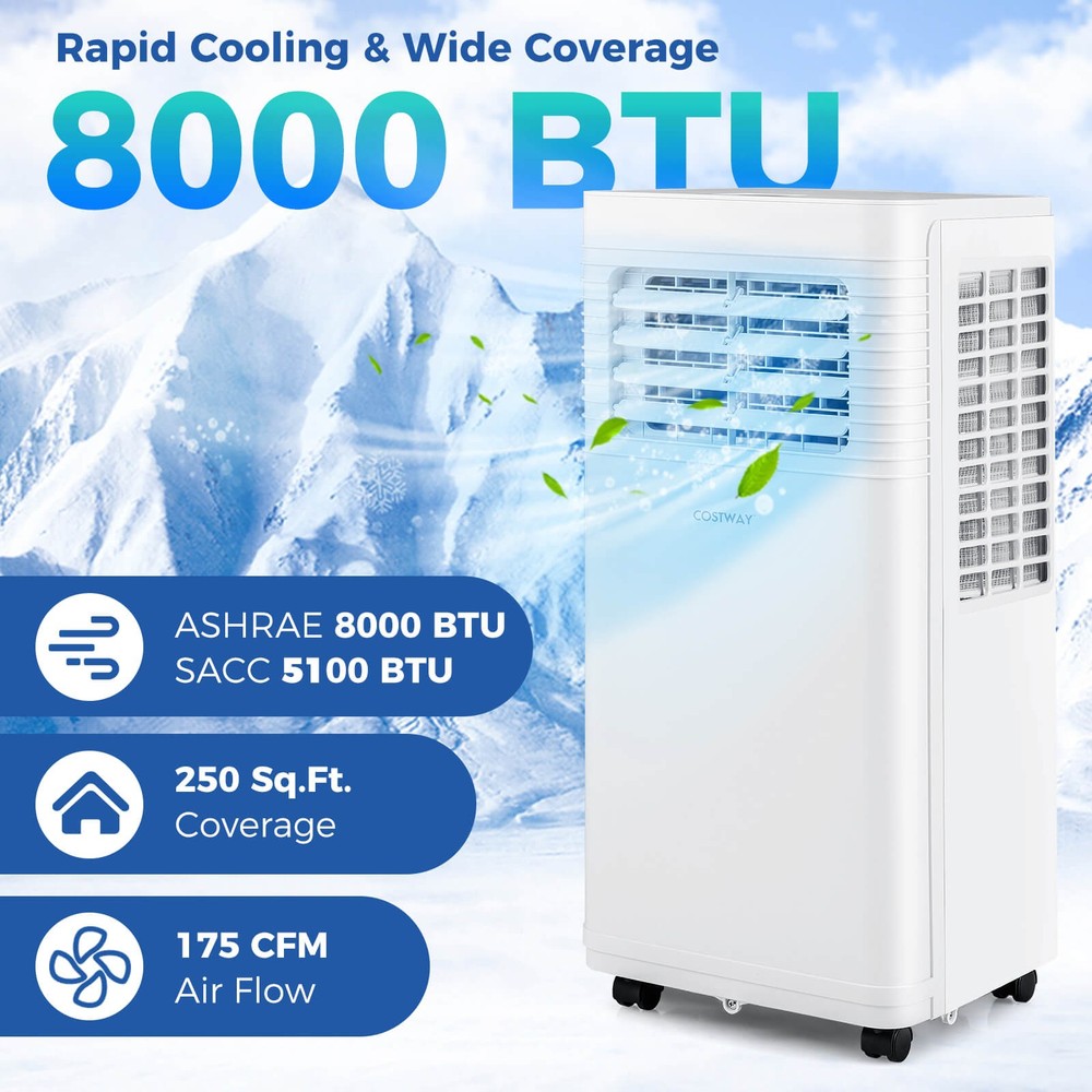 Portable Air Conditioner 8000 BTU 3 in 1 AC Unit w/Fan & Dehumidifier Sleep Mode