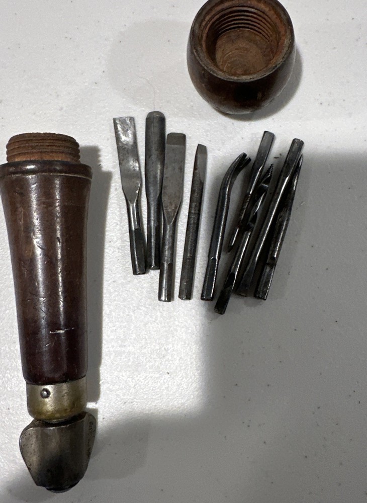 Vintage Hollow Wood Handle Tool Set With 9 Bits Tools