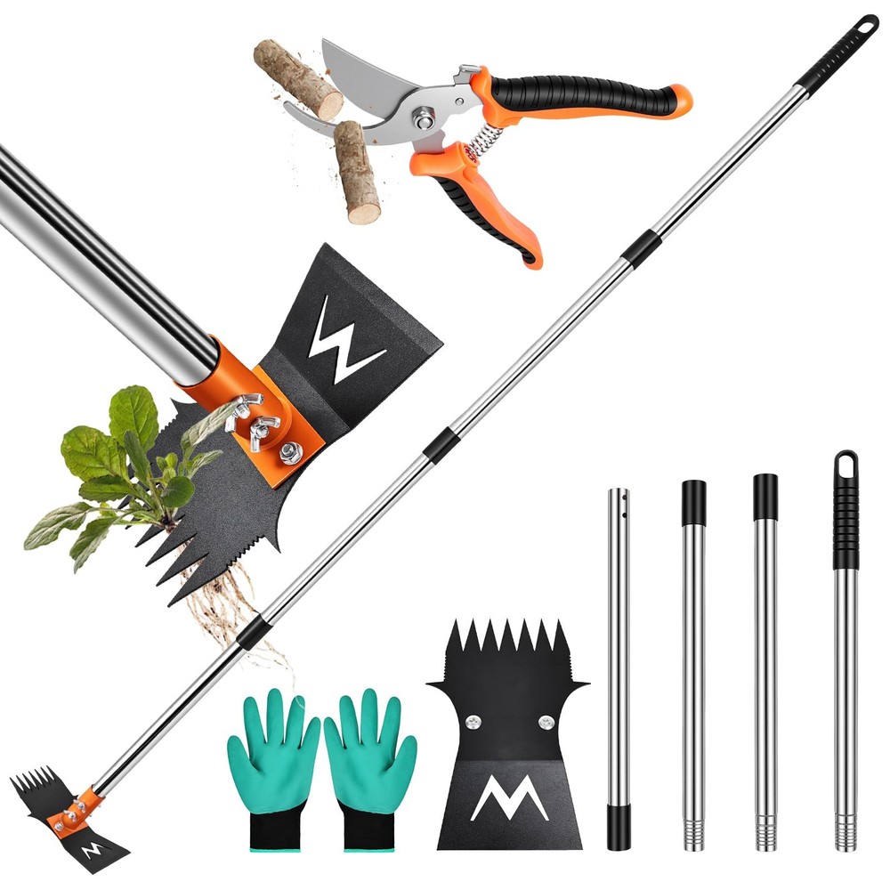 Garden Hoe & Weed Puller Tool with Long Handle, 60 Inch,Manual orange