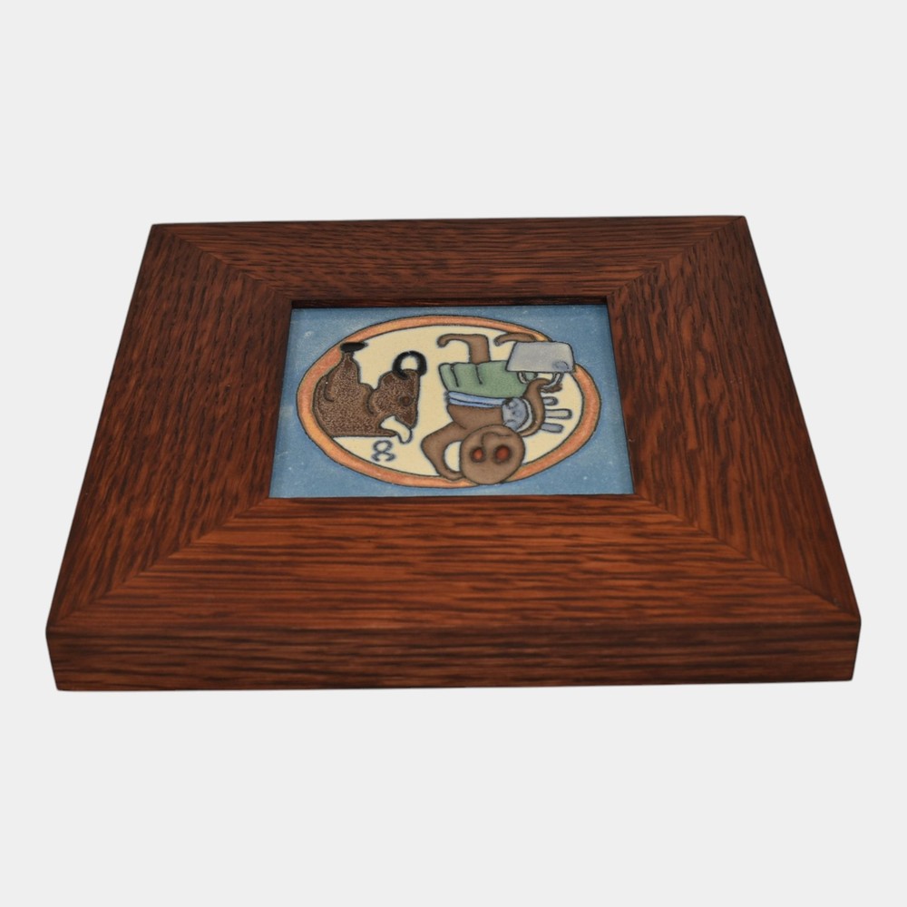 Flint Faience 1920s Zodiac Art Pottery Taurus Framed Ceramic Tile