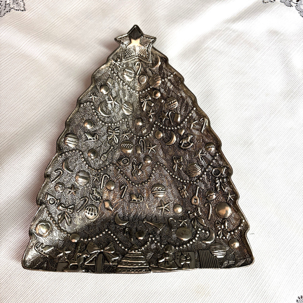 Vintage International Silver Co Christmas Tree Silver Serving Dish 8.5"