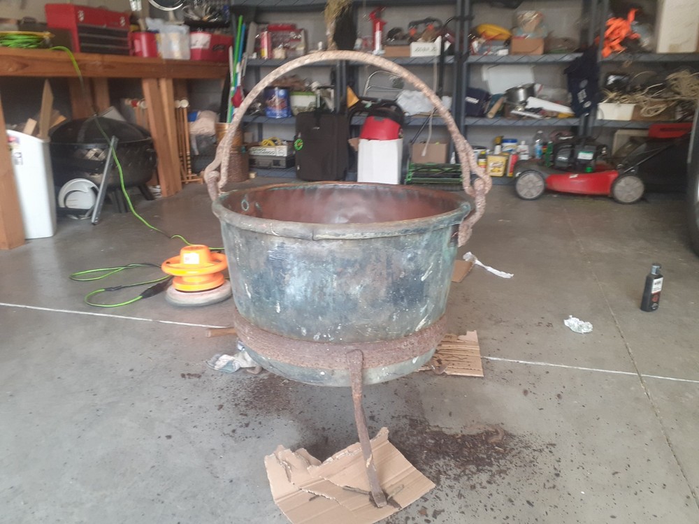 large antique copper kettle cauldron