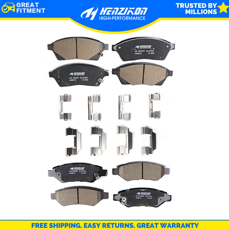 Front and Rear Ceramic Brake Pad Kit with Hardware for 2010-2016 Cadillac SRX