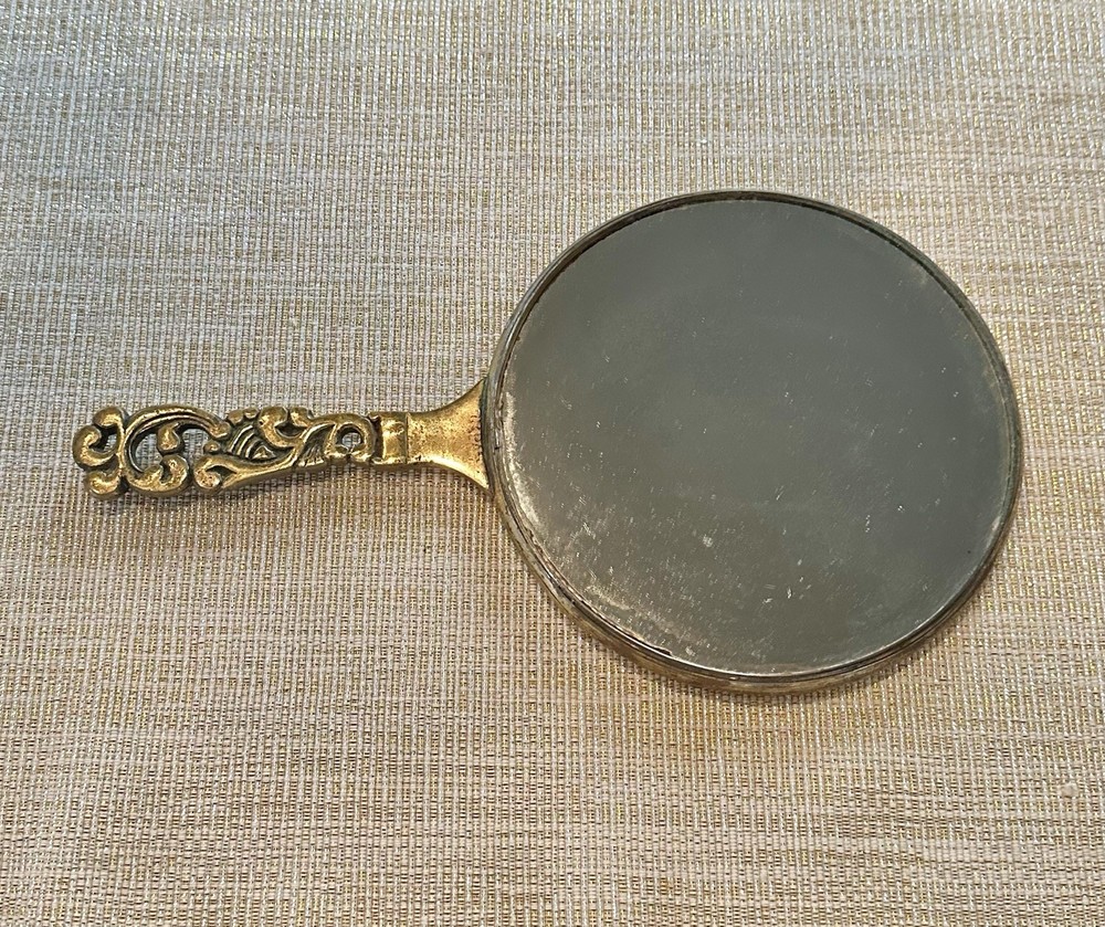 Vintage Brass Ornate Dual Sided Hand Held Mirror