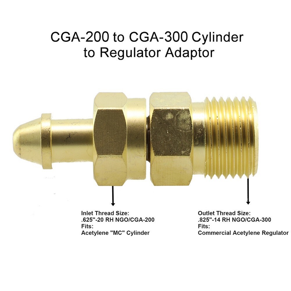 Adapters for Acetylene Regulator Connections CGA 200 520 Compatibility