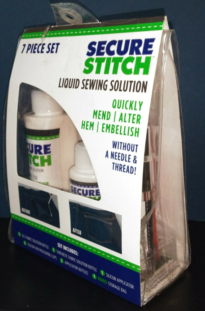 Secure Stitch Liquid Sewing Solution Kit, Fabric Glue That Quickly Mends Alters