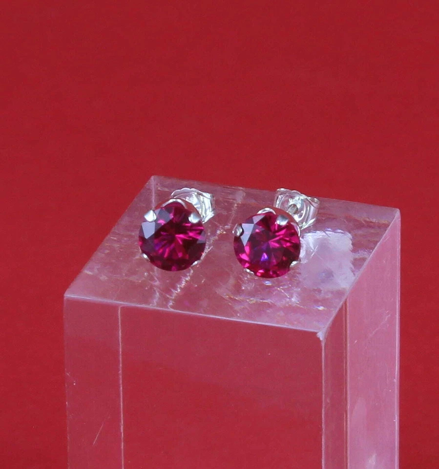 Solid .925 Sterling Silver Round Shaped Stud Earrings Cubic Zirconia