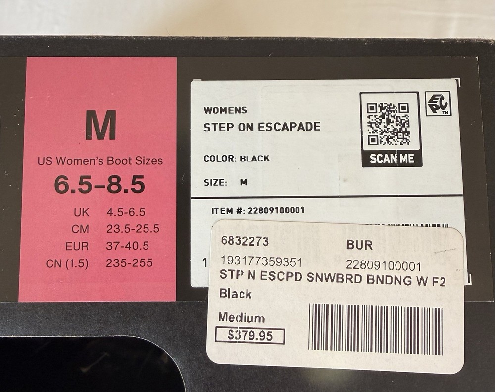 Burton Step On Escapade Black Bindings (Women’s Size: Medium)