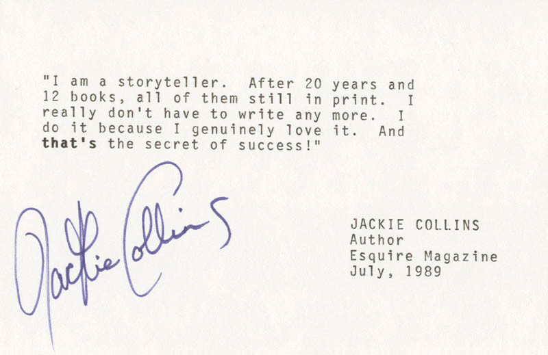 JACKIE (JACQUELINE JILL) COLLINS - TYPED QUOTATION SIGNED