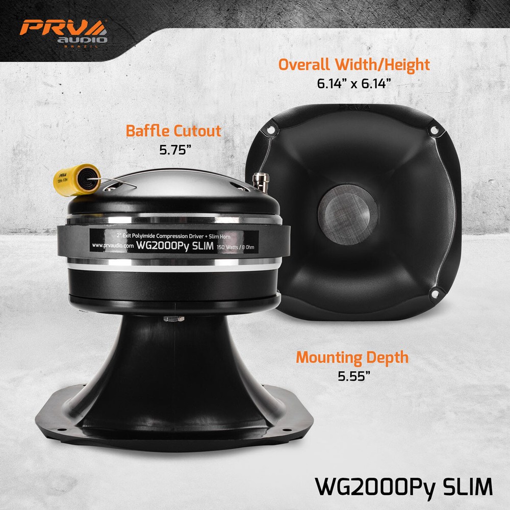 2x PRV 2″ Horn Driver WG2000Py SLIM Shallow Mount High Frequency 8 Ohm 300 Watts
