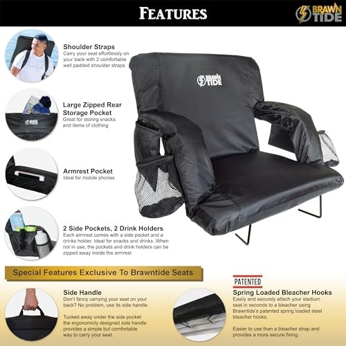 Stadium Seat with Back Support - Comfy Regular - Width 20.5 Inches 1 Black