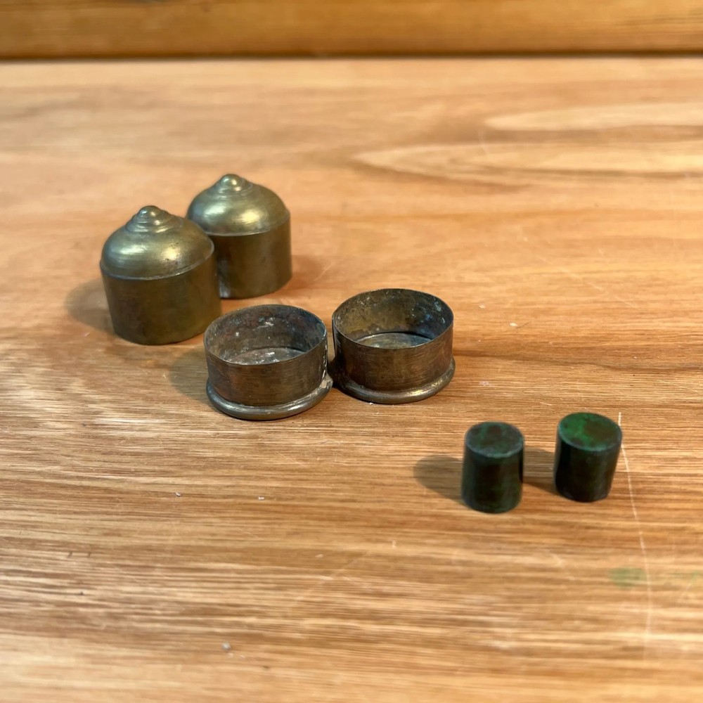 Antique Jade plugs / spacers in Brass case