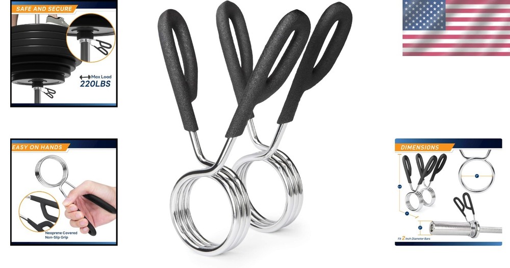 2-Inch Barbell Spring Clip Collar Pair – Secure & Durable for Safe Lifting