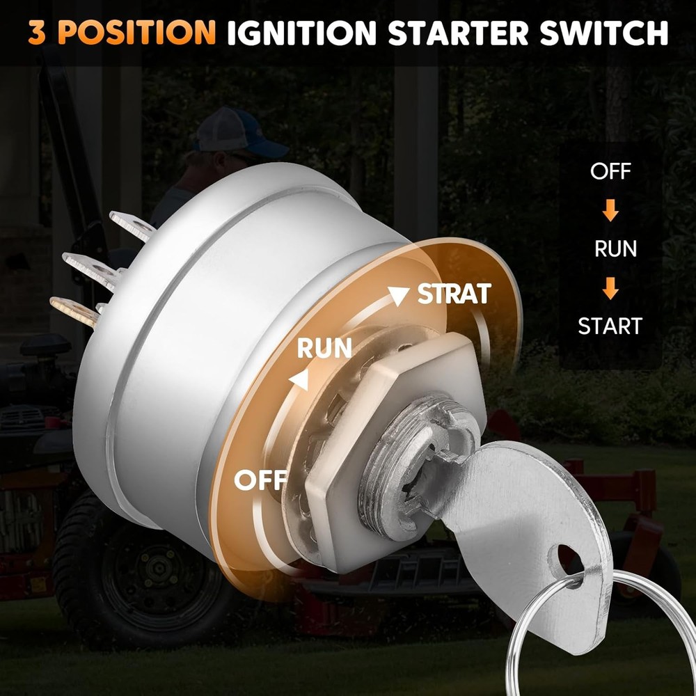 Ignition Switch with 2 Keys for Hustler 045898, Exmark 1-543070