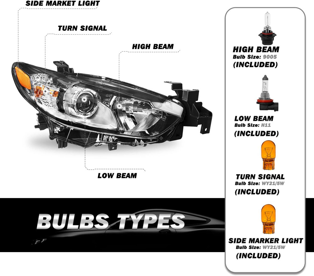 Halogen Model Projector Headlight Assembly Fit for 2014-2017 Mazda 6 Sedan 4-Doo