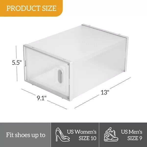 Shoe Storage Boxes 12 Pack Clear Plastic Stackable - White