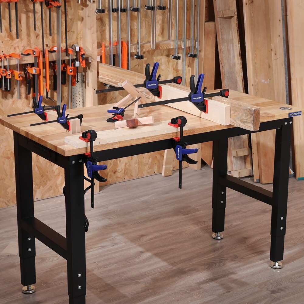 WORKPRO 48" Adjustable Workbench, Rubber Wood Top Heavy-Duty Workstation NEW