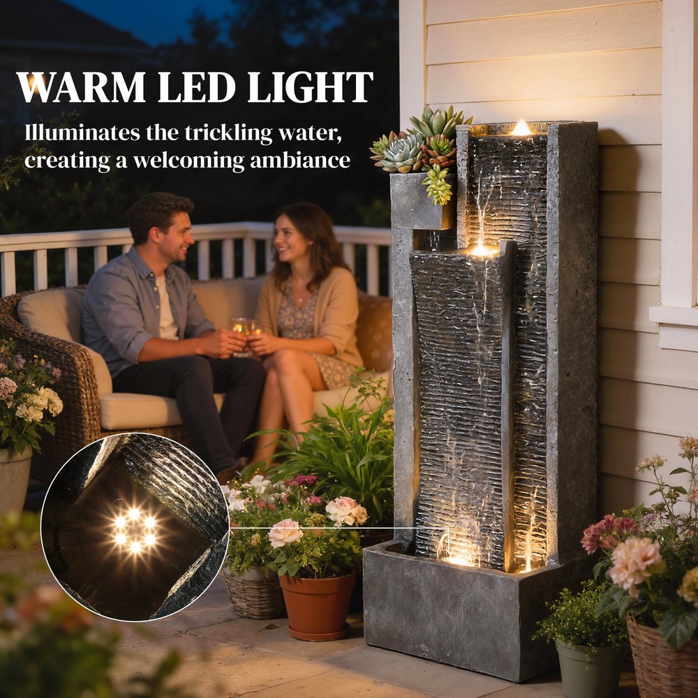 Waterfall Fountain with LED Lights, Cascading Waterfall Feature