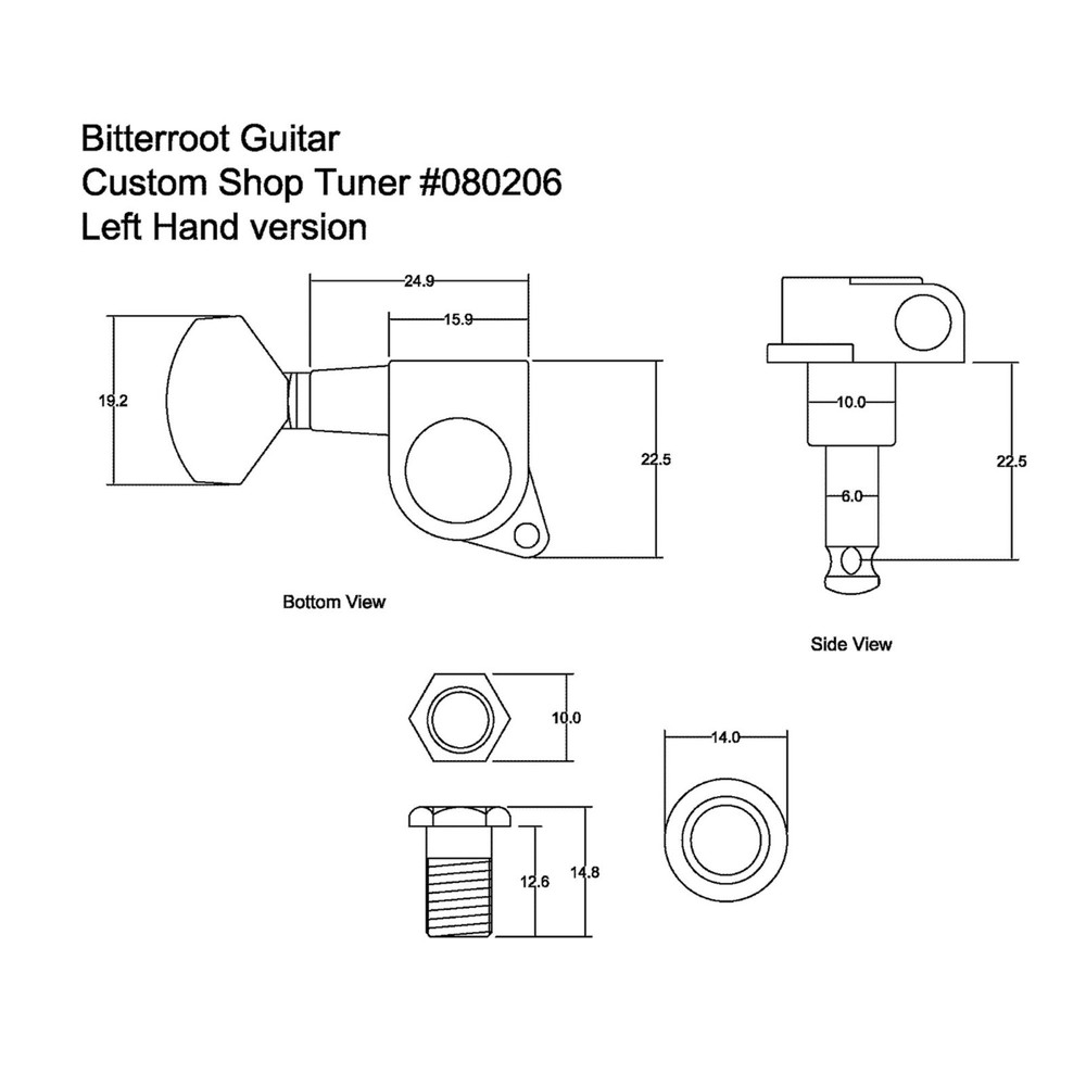 Tuning Machines Custom Shop Left Hand Black Set Bitterroot 080206BK