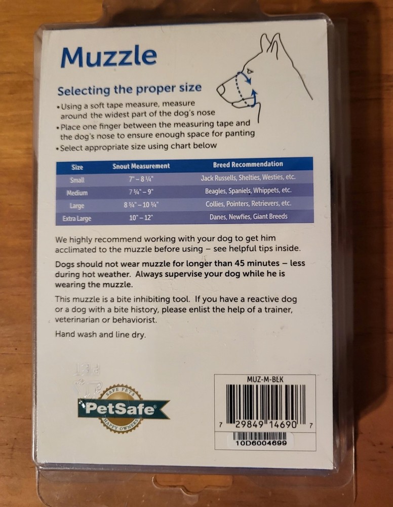 Petsafe Muzzle -Medium Breeds Black Padded for Comfort & Adjustable! MUZ-M-BLK