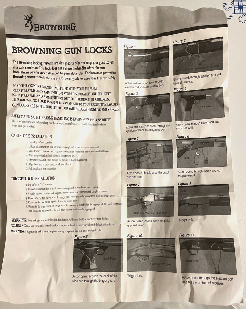 Browning Gun Lock Trigger Lock Includes 2 Keys New Includes Instructions