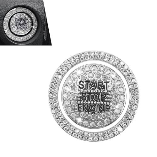 Bling Push Start Button Decorative Ring Stickers, Sparkling 2 PCS White
