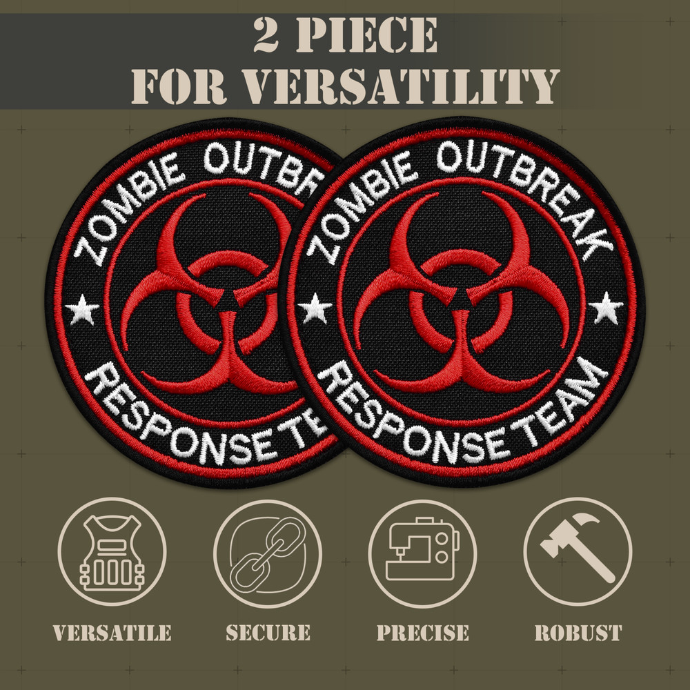 2Pcs Zombie Outbreak Response Team Patch, Embroidered Hook and Loop Zombie Patch