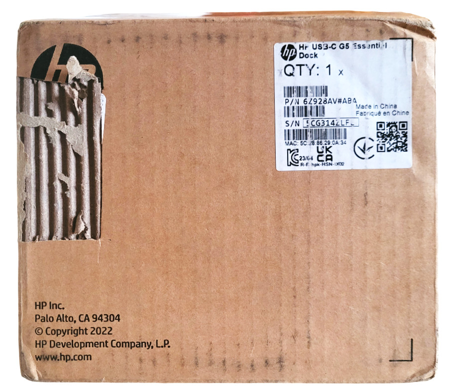 HP USB-C G5 Essential Dock 6Z928AV#ABA New With Open Box