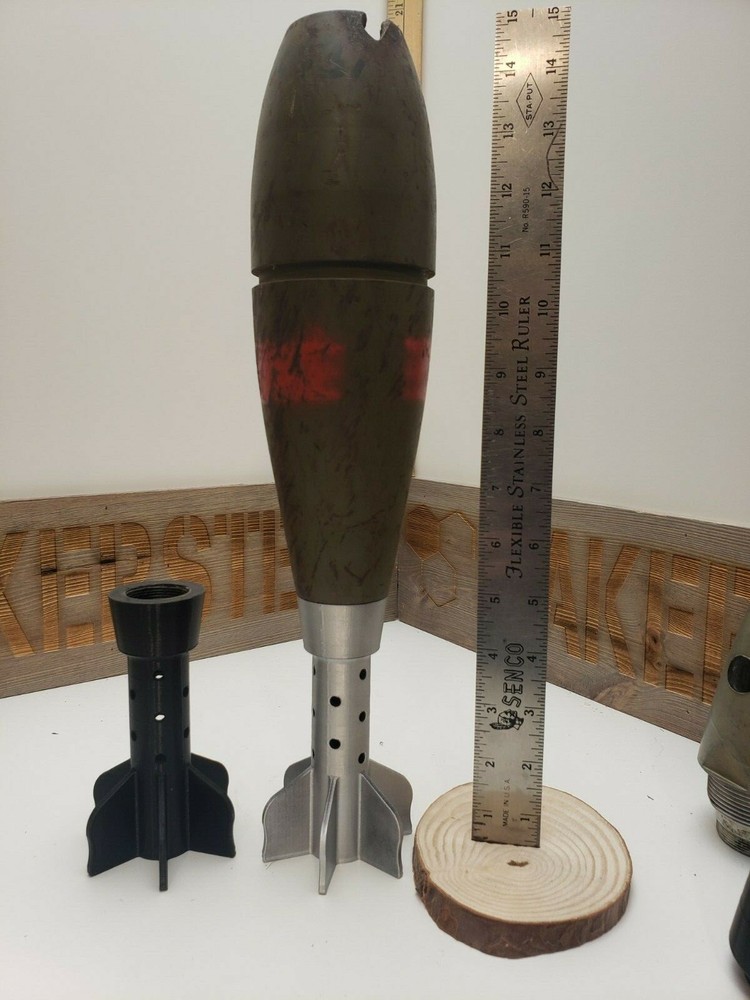 81mm Mortar Body - 3D printed Tail fin UNFINISHED - Super Strong! - Life size!