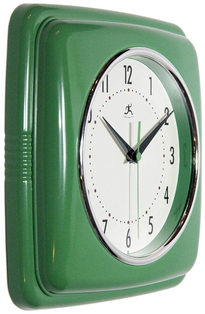 Square Silent Retro Wall Clock 9-Inch Mid Century Modern Kitchen Clock with ...