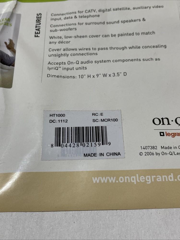 ON-Q Home Entertainment Connection Center 7.1 Basic New Con w Keystone (HT1000)