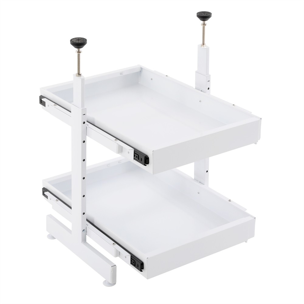 2-Tier Expandable Pull-out Cabinet Slide Out Organizer Drawers for Cabinet White