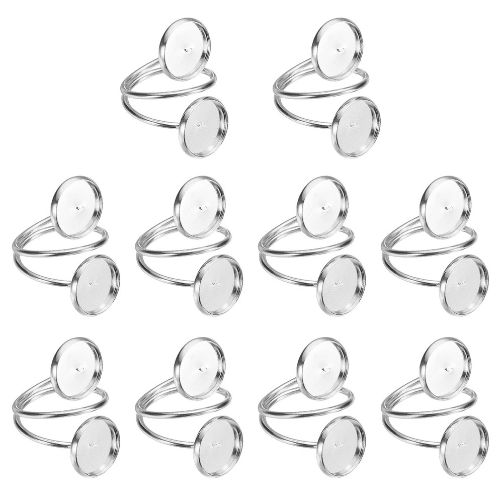 Ring Blank, 10 Pcs Adjustable Finger Ring Blank Base 12mm, White Gold