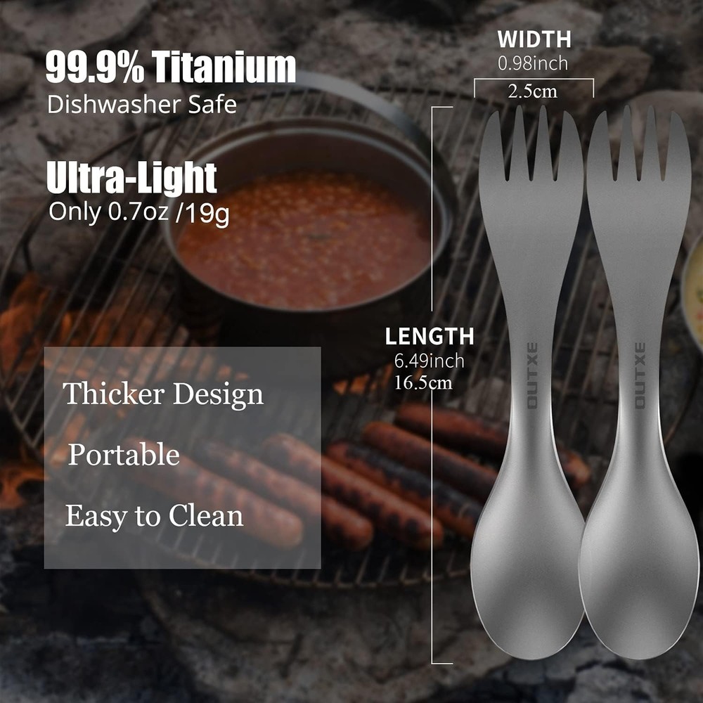 OUTXE Titanium 2 in 1 Fork Spoon Combo 2 Pack Ultra Light