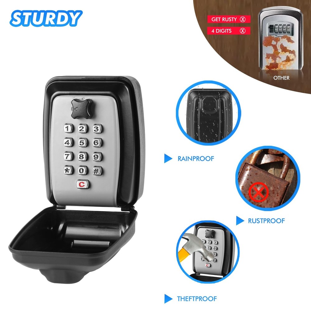 Key Lock Box, Wall Mounted Key Storage Box with 12Digit Keyboard Combination,...
