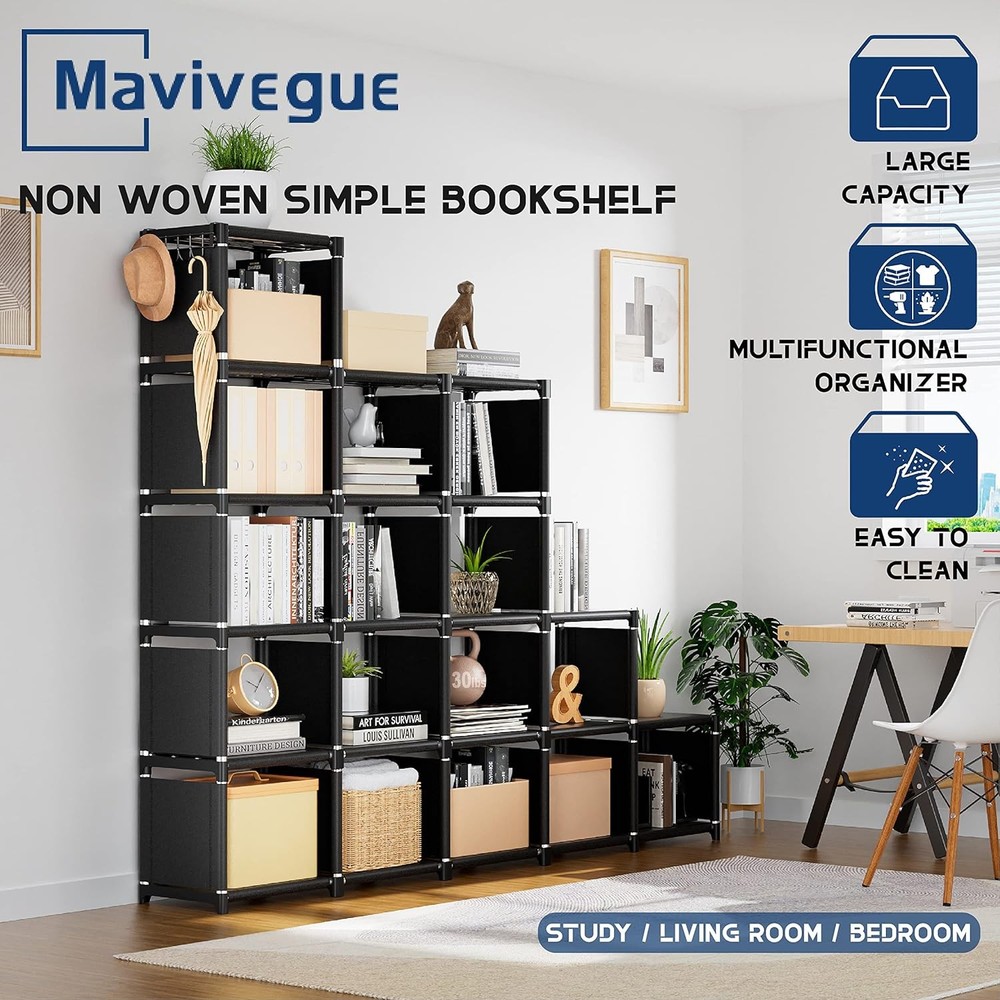 Mavivegue Bookcase 18-Cube Extra Large Book Shelf DIY Cube Storage Organizer-