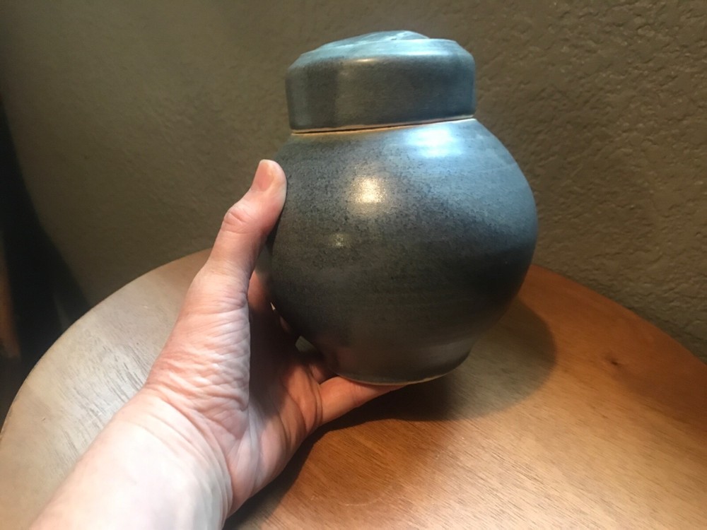 Studio Art Pottery Stoneware Ginseng Jar With Lid Signed