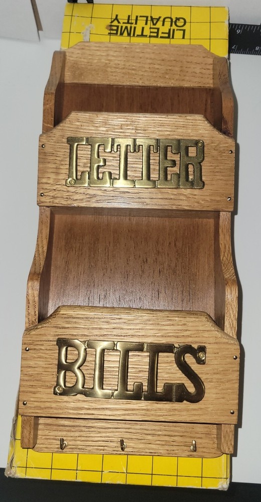 Vintage 2 Tier Letter Rack Solid Oak Solid Brass