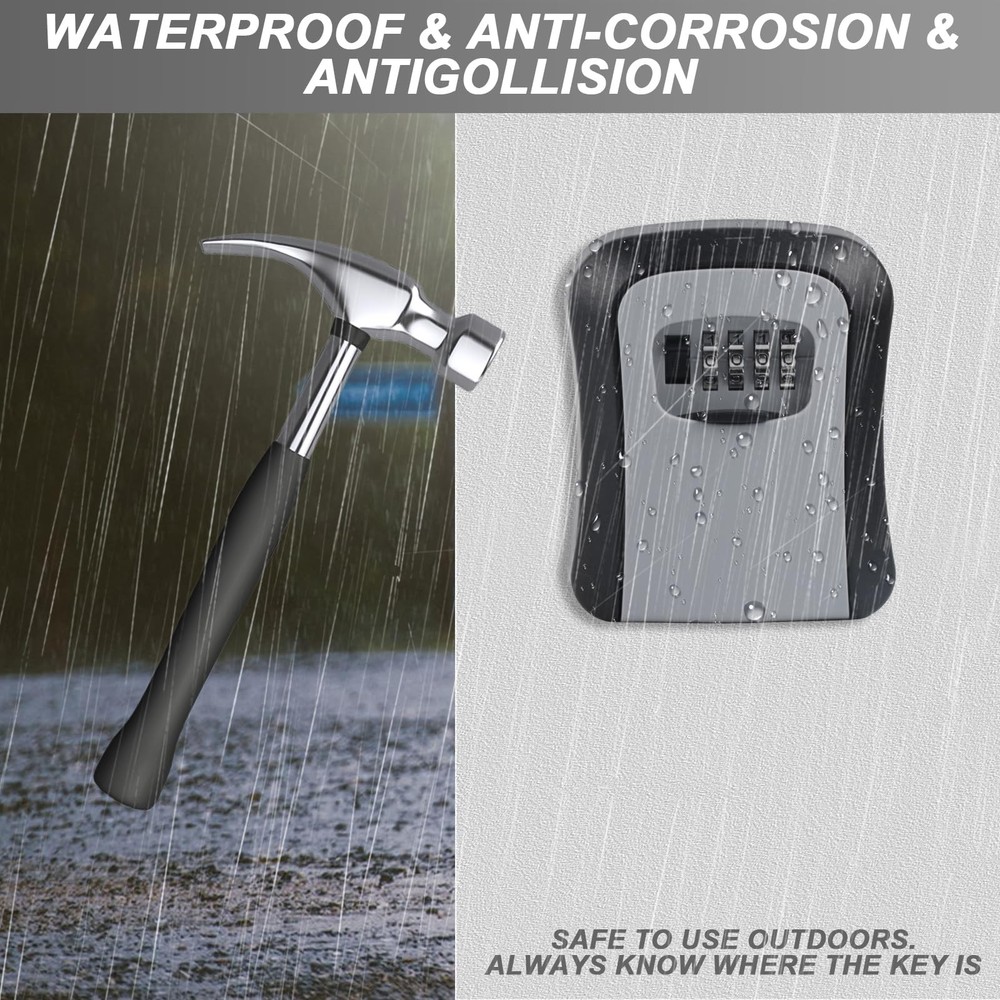 Key Lock Box for Outside, Wall Mounted, Waterproof Resettable Code Safe Secur...