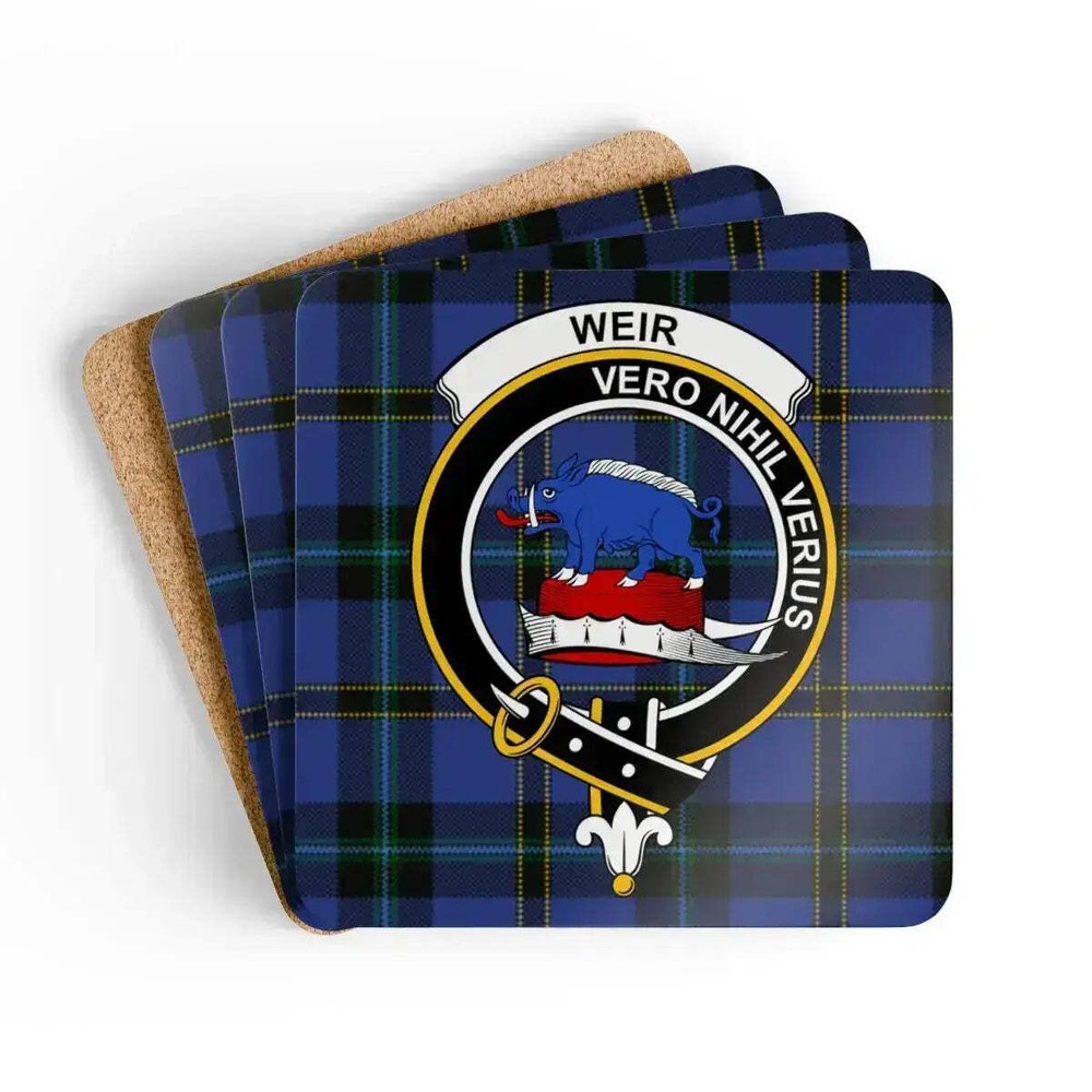 Weir Clan Crest Scottish Tartan Coaster Set