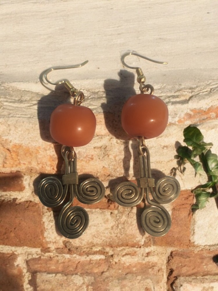African Earing With An Orange Bead Gift