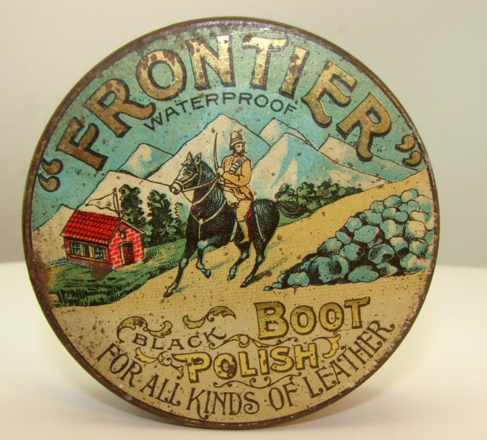 Vintage Beautiful Advertising Frontier Boot Polish Tin