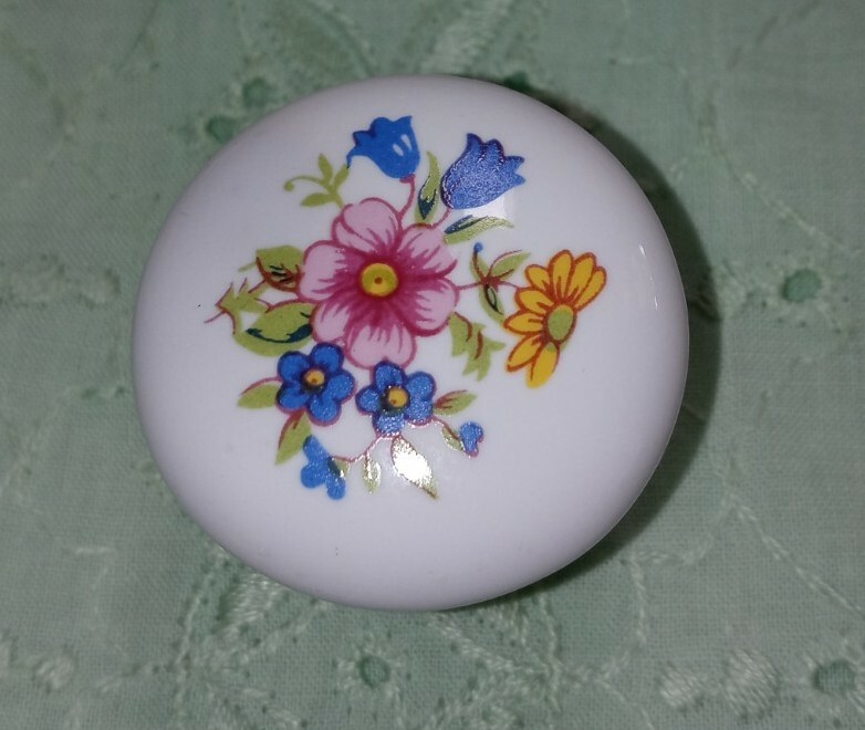 Liberty White Ceramic Multicolored Floral 1-1/4" Knob Drawer Pull #3330